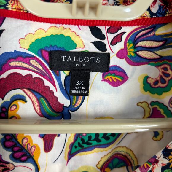 Talbots 3X 100% cotton Button Shirt Paisley multicolor office career - Picture 7 of 8